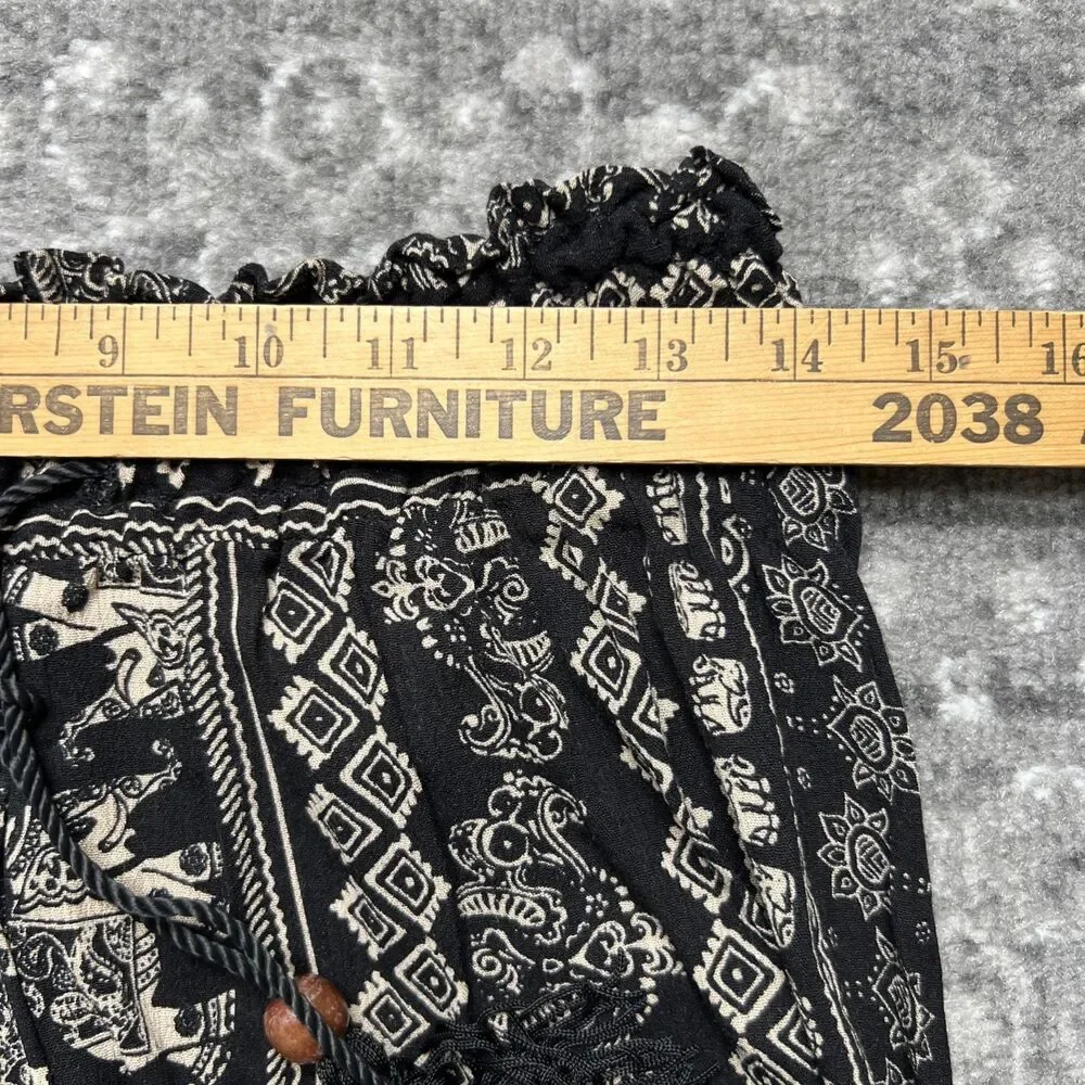 Soft Surroundings Elephant Print Palazzo Pant Black Tan Large Elastic Tassel NWT - Picture 7 of 11